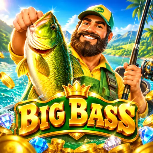 Card do slot Big Bass Bonanza com pescador e peixe