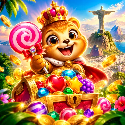 Card do slot Sweet Bonanza com frutas e doces coloridos
